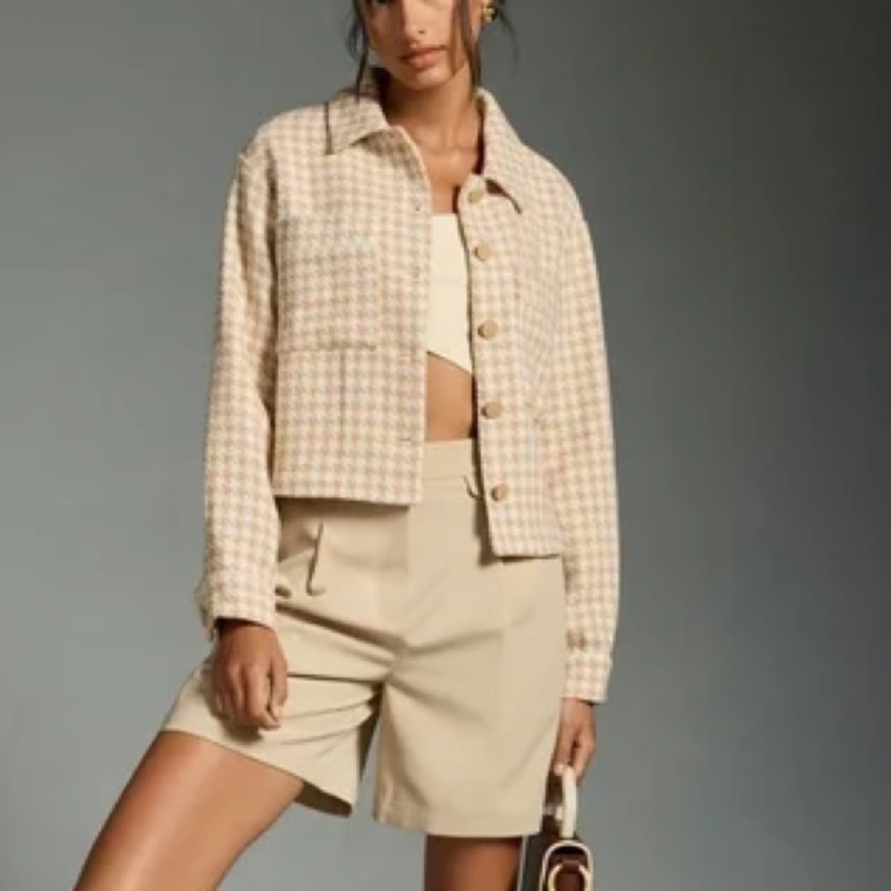 Anthropologie Tan Houndstooth Jacket